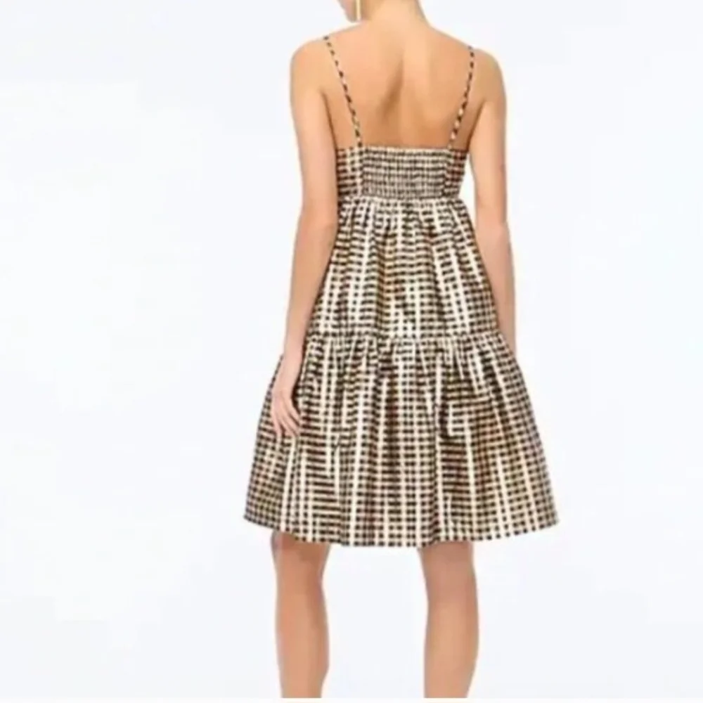 J . CREW BLACK GOLD LUREX METALLIC GINGHAM TIERED MINI DRESS  - Picture 3 of 6